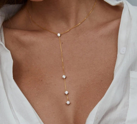 Amor Cielo™ Gold-Tone Lariat Necklace with Clear Stones