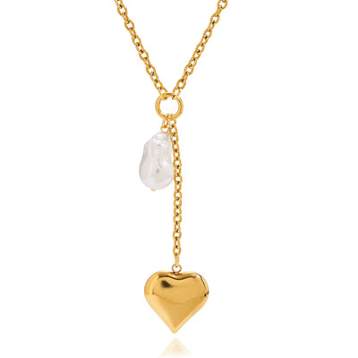 Amor Cielo™ Gold Heart Lariat with Pearl Drop