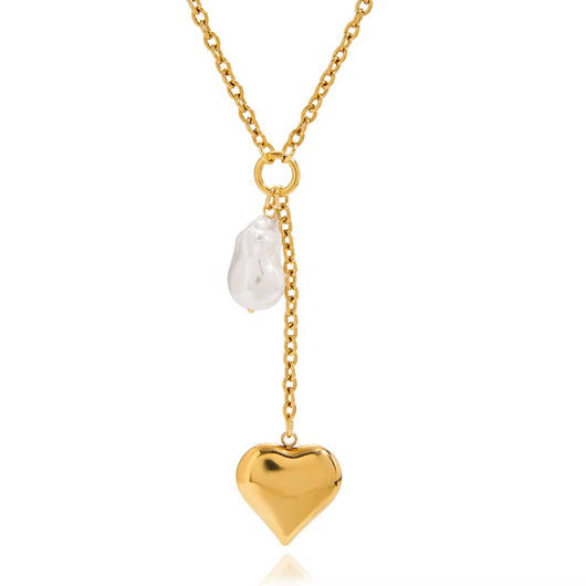 Amor Cielo™ Gold Heart Lariat with Pearl Drop